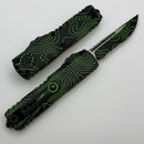 Microtech UTX-85 Gen IV w/ Black/Parakeet Green Topo Handle & S/E Part Serrated M390MK 12314-1TPBKPGS