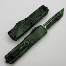 Microtech UTX-85 Gen IV w/ Black/Parakeet Green Topo Handle & T/E Part Serrated M390MK 12334-1TPBKPGS
