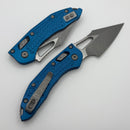 Microtech Knives Manual M-Stitch RAM LOK Blue Frag Aluminum Handles & Apocalyptic M390MK 169MRL-10APFRBL