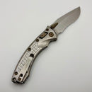 Microtech Amphibian Mini RAM LOK Stonewash Titanium Frag & Stonewash Serrated M390MK w/ Flamed Accents 137MRL-11FRMS4