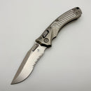 Microtech Amphibian Mini RAM LOK Stonewash Titanium Frag & Stonewash Serrated M390MK w/ Blue Accents 137MRL-11FRMS2