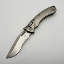 Microtech Amphibian Mini RAM LOK Stonewash Titanium Slab & Stonewash Serrated M390MK w/ Blue Accents 137MRL-11MS2