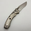 Microtech Amphibian Mini RAM LOK Stonewash Titanium Slab & Stonewash Serrated M390MK w/ Blue Accents 137MRL-11MS2