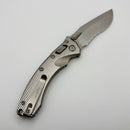 Microtech Amphibian Mini RAM LOK Stonewash Titanium Fluted & Stonewash Serrated M390MK w/ Blue Accents 137MRL-11FLMS2