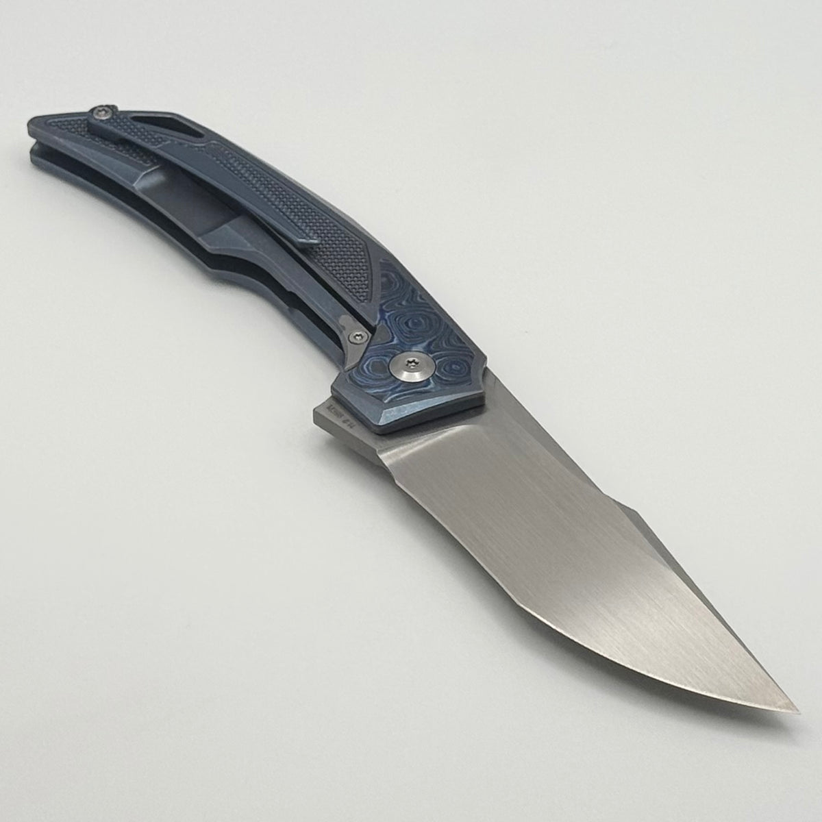 Custom Knife Factory Justice Blue Tumble w/ ZircuTi & Hand Satin M398