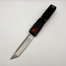 Microtech Ultratech ZBP Black RSK Red Accent Handle w/ Stonewash Full-Serrated Tanto 1123-12RSK