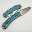 We Knife Inmate Blue Titanium w/ Golden Raindrops Handles w/ Satin CPM-20CV WE23096B-3