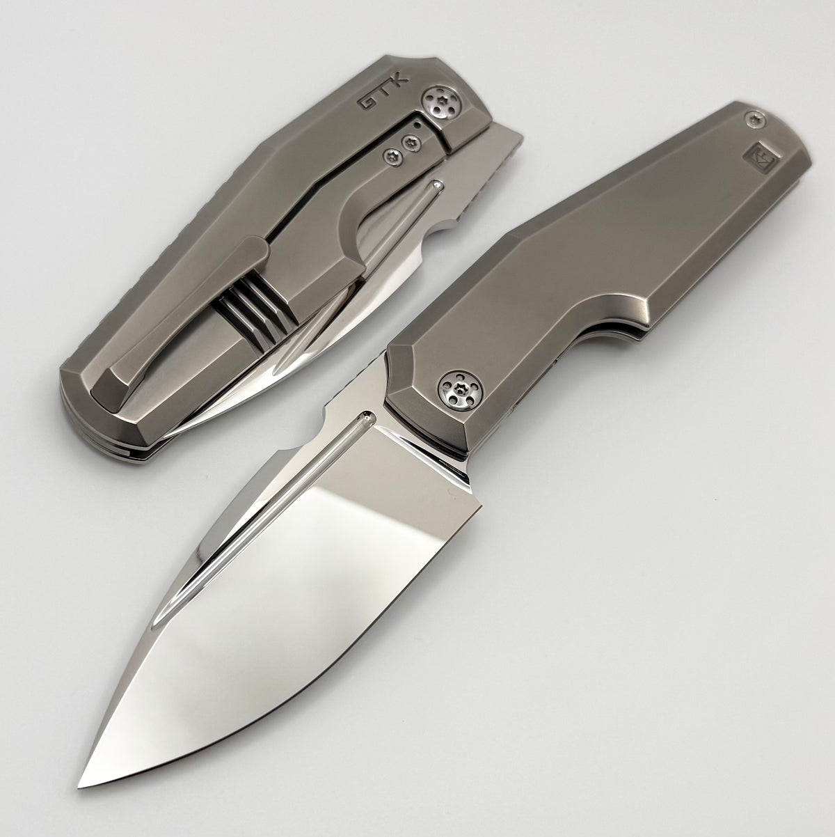 Custom Knife Factory GTK Elementak w/ Polished Titanium Handles & Mirr