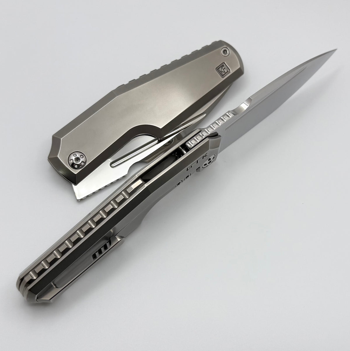 Custom Knife Factory GTK Elementak w/ Polished Titanium Handles & Mirr