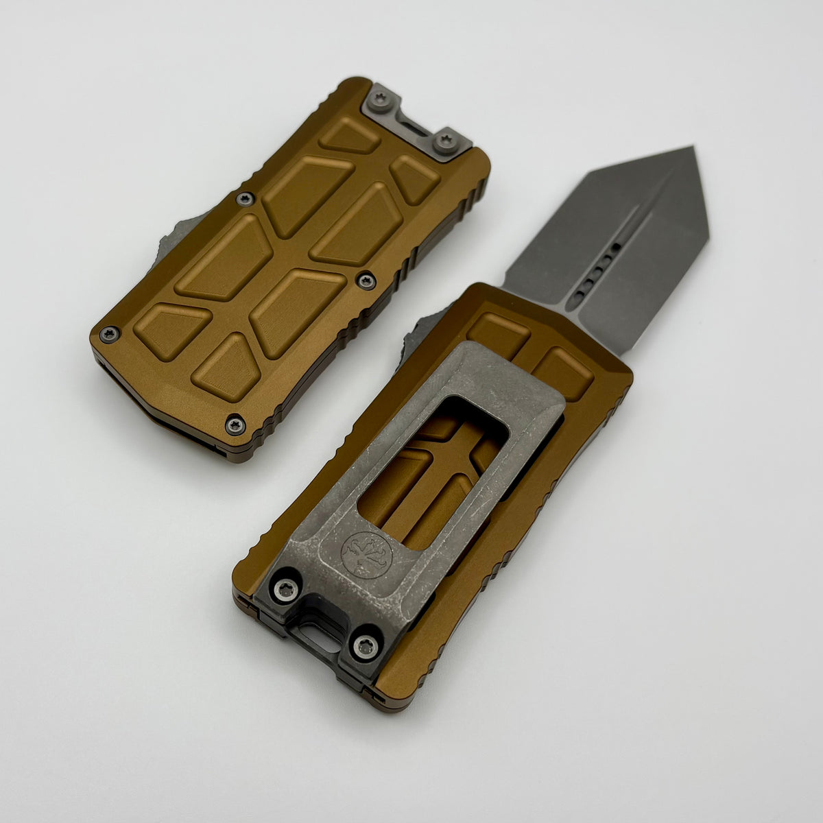 Microtech Exocet II w/ Tan Aluminum Handle & Apocalyptic Spartan M390M