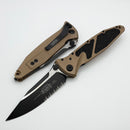 Factory Blem Microtech Socom Elite Manual Brown Handles & Black S/E Part Serrated 160-2BN
