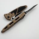 Factory Blem Microtech Socom Elite Manual Brown Handles & Black S/E Part Serrated 160-2BN