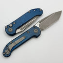 Microtech Marfione Select LUDT Gen III Antique Blue Slab Side Titanium Handles w/ Blue Accents & Full Serrated Apocalyptic Tanto 1136-12APMS3