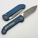 Microtech Marfione Select LUDT Gen III Antique Blue Slab Side Titanium Handles w/ Blue Accents & Part Serrated Apocalyptic Tanto 1136-11APMS3