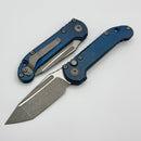 Microtech Marfione Select LUDT Gen III Antique Blue Slab Side Titanium Handles w/ Blue Accents & Apocalyptic Tanto 1136-10APMS3
