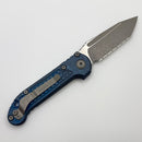 Microtech Knives LUDT Gen III Antique Blue Titanium Frag Handles & Full Serrated Apocalyptic M390MK w/ Blue Accents 1136-12APFRMS2