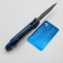 Microtech Knives LUDT Gen III Antique Blue Titanium Frag Handles & Full Serrated Apocalyptic M390MK w/ Blue Accents 1136-12APFRMS2