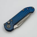 Microtech Knives LUDT Gen III Antique Blue Titanium Frag Handles & Full Serrated Apocalyptic M390MK w/ Blue Accents 1136-12APFRMS2