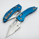 Microtech Knives Manual Stitch RAM LOK Fluted Blue Aluminum & Partial Serrated M390MK Stonewash 169RL-11FLBL