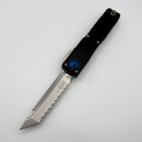 Microtech Ultratech ZBP Black LEO Blue Accent Handle w/ Stonewash Full-Serrated Tanto 1123-12LEO