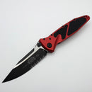 Factory Blem Microtech Socom Elite Manual Black Single Edge Part Serrated w/ Red Handles 160-2RD