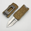 Microtech Exocet II w/ Tan Aluminum Handle & Stonewashed Part-Serrated M390MK D/E 1157-11TA