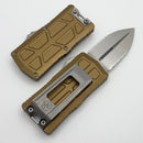 Microtech Exocet II w/ Tan Aluminum Handle & Stonewashed Part-Serrated M390MK D/E 1157-11TA