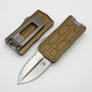 Microtech Exocet II w/ Tan Aluminum Handle & Stonewashed Full-Serrated M390MK D/E 1157-12TA