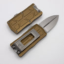 Microtech Exocet II w/ Tan Aluminum Handle & Stonewashed Full-Serrated M390MK D/E 1157-12TA