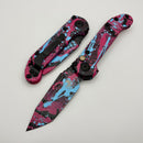 Microtech Knives LUDT Gen III Smooth Handle Pink & Black w/ Light Blue Splatter M390MK 1136S-1BKPK-LBSPLS