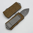 Microtech Exocet Tan Aluminum Handle w/ D/E Apocalyptic 157-10APTA