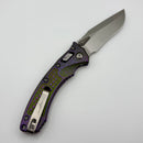 Microtech Amphibian Mini RAM LOK Stonewash Titanium Nebula Green Frag Handle & Stonewash M390MK w/ Purple Accents 137MRL-10FRMS17