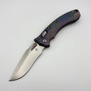 Microtech Amphibian Mini RAM LOK Stonewash Titanium Nebula Green Slab Side Handle & Stonewash M390MK w/ Purple Accents 137MRL-10MS17