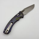 Microtech Amphibian Mini RAM LOK Stonewash Titanium Nebula Green Slab Side Handle & Stonewash M390MK w/ Purple Accents 137MRL-10MS17