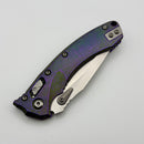 Microtech Amphibian Mini RAM LOK Stonewash Titanium Nebula Green Slab Side Handle & Stonewash M390MK w/ Purple Accents 137MRL-10MS17