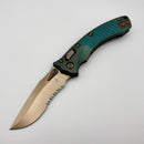 Microtech Amphibian Mini RAM LOK Antique Green Titanium Frag & Serrated Bronze M390MK w/ Bronze Accents 137MRL-14FRMS1