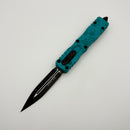Microtech Dirac Double Edge Black & Cyan Hex Camo Handles 225-1CNHXC-E4