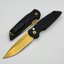 Modified Aftermarket Pro-Tech TR-3 Black Aluminum Handle w/ Gold Coated 154CM
