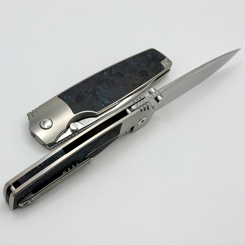 Custom Knife Factory Lex w/ Blue Carbon Fiber Inlaid Titanium Handles