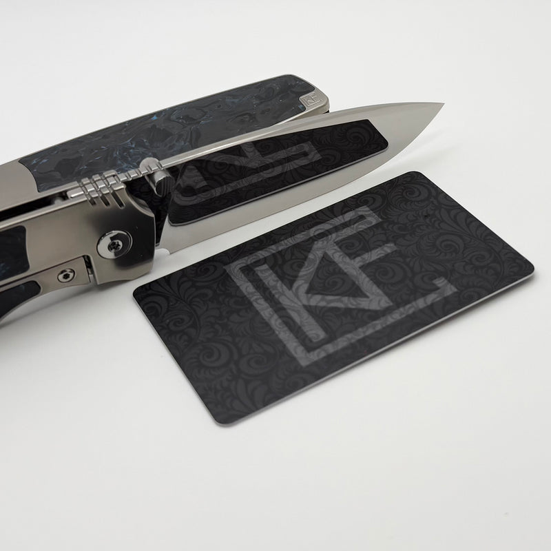 Custom Knife Factory Lex w/ Blue Carbon Fiber Inlaid Titanium Handles