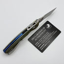 Microtech Amphibian Mini RAM LOK Stonewash Titanium Galactic Gold Fluted & Stonewash M390MK w/ Blue Accents 137MRL-10FLMS15