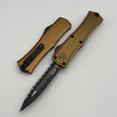 Microtech Knives Mini Hera Tactical Black Full Serrated D/E M390MK w/ Tan Aluminum Handle 1702M-3TA