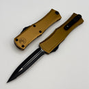 Microtech Knives Mini Hera Tactical Black Full Serrated D/E M390MK w/ Tan Aluminum Handle 1702M-3TA