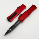 Microtech Knives Mini Hera Tactical Black Full Serrated D/E M390MK w/ Red Aluminum Handle 1702M-3RD