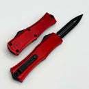Microtech Knives Mini Hera Tactical Black Full Serrated D/E M390MK w/ Red Aluminum Handle 1702M-3RD