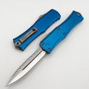 Microtech Knives Mini Hera Stonewash Full Serrated Double Edge M390MK w/ Blue Handle 1702M-12BL
