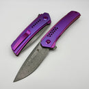 Kansept Knives Tracer Purple Anodized Titanium Handle w/ Rose Pattern Damascus K1115A3