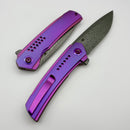 Kansept Knives Tracer Purple Anodized Titanium Handle w/ Rose Pattern Damascus K1115A3