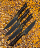 Microtech Steak 4 Piece Set Livewire Carbon Fiber/Bronze Ti Bolster Handle w/ DLC M390MK 3600B-1SETDLCLWCFS