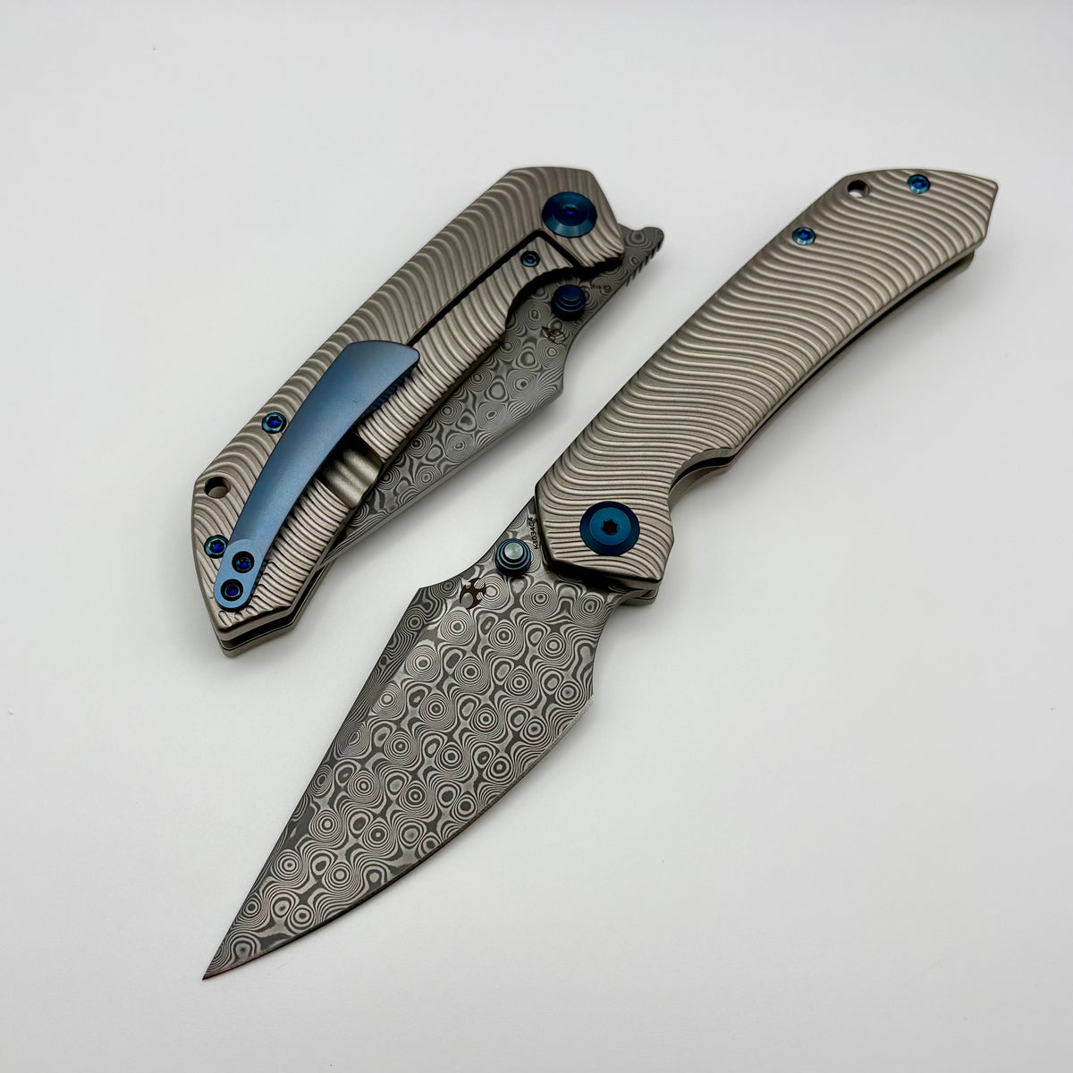 Kansept Knives Fenrir Water Ripple Titanium Handle w/ Damascus K1034C4